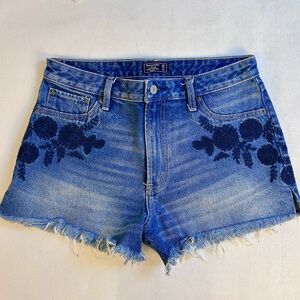Abercrombie & Fitch Annie High-Rise floral embroidered denim shorts / Sz 8